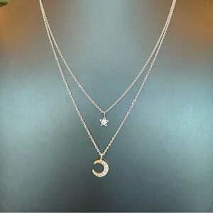Celestial Star Moon Silver Tone Layered Adjustable Length Necklace